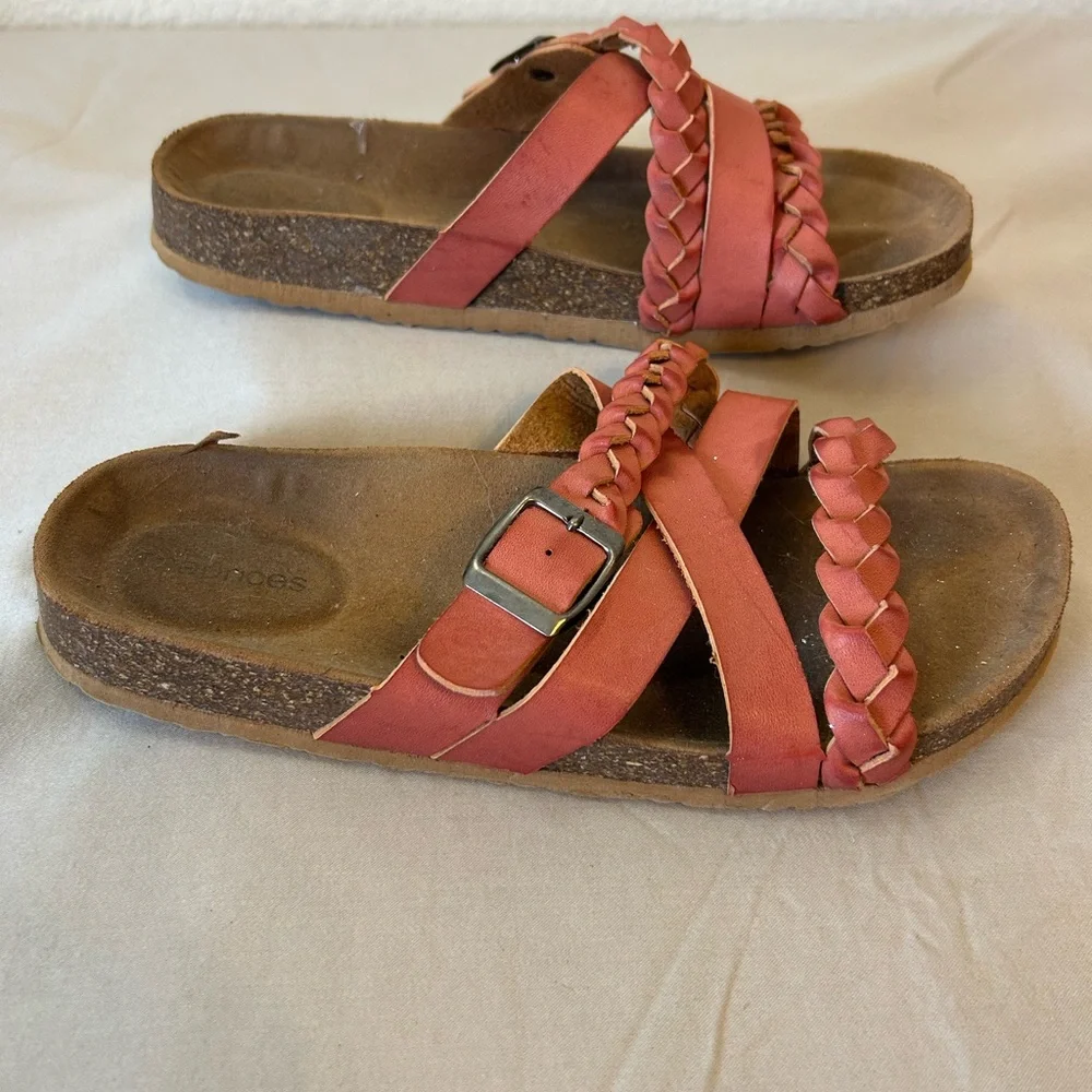 EUC Maurices Pink Adjustable Braided Slide On Sandals Size‎ 8